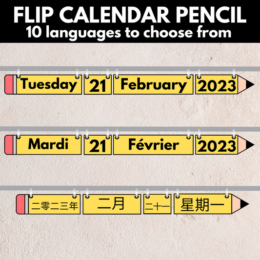 Flip Calendar Pencil - 10 Languages