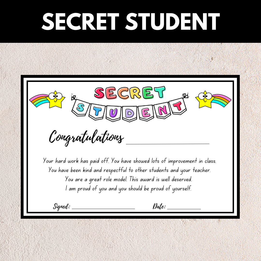 Secret Student Certificate – Teaching From The Heart